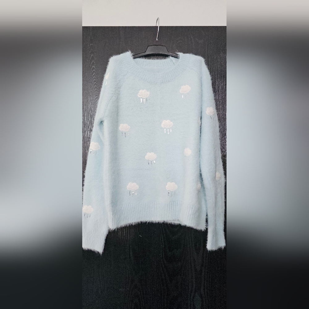 Cute cloud pattern skyblue sweater